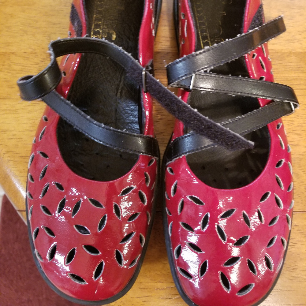 Rieker red patent mary janes